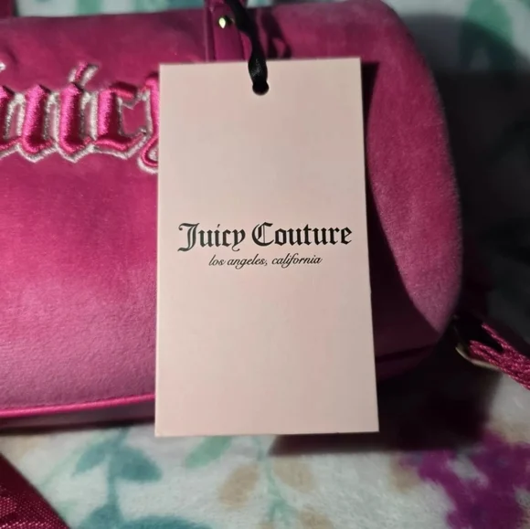 Juicy Couture Mini Barrel Bag Queen Of Everything Pink Terry Free Love Barbie E5 - Picture 10 of 11